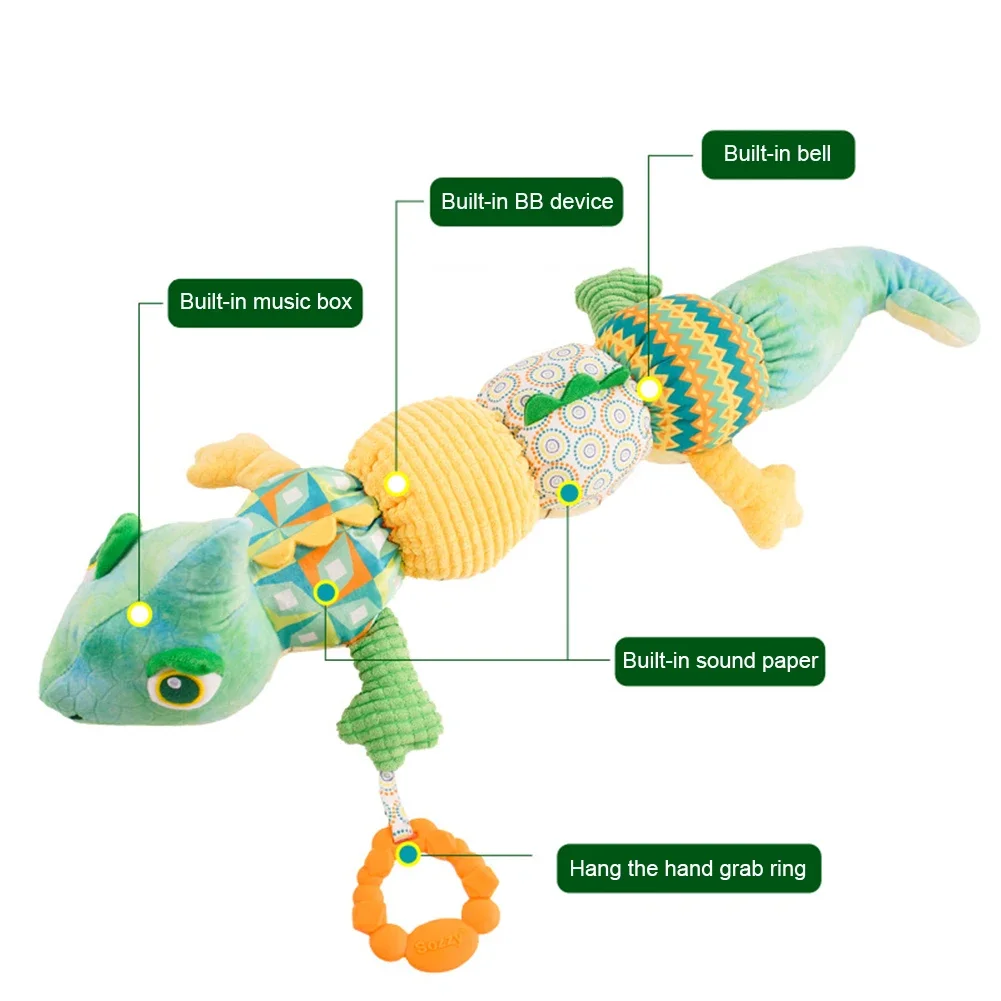 아기 딸랑이 뮤지컬 카멜레온 부드러운 유아 플러시 장난감 교육용 인터랙티브 감각 장난감 신생아 유아 선물