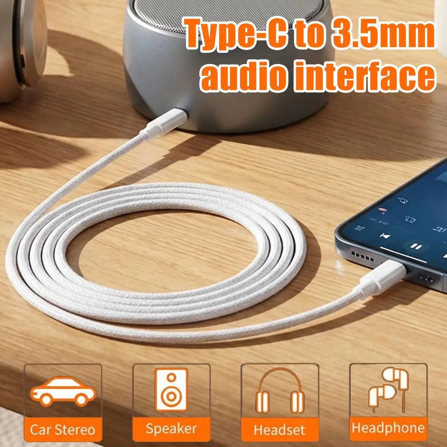 USB C to 3.5mm Male AUX Audio Cable Nylon Braided Type C Jack AUX Cord for iPhone 17 16 Samsung Car Speaker Headphones Adapter