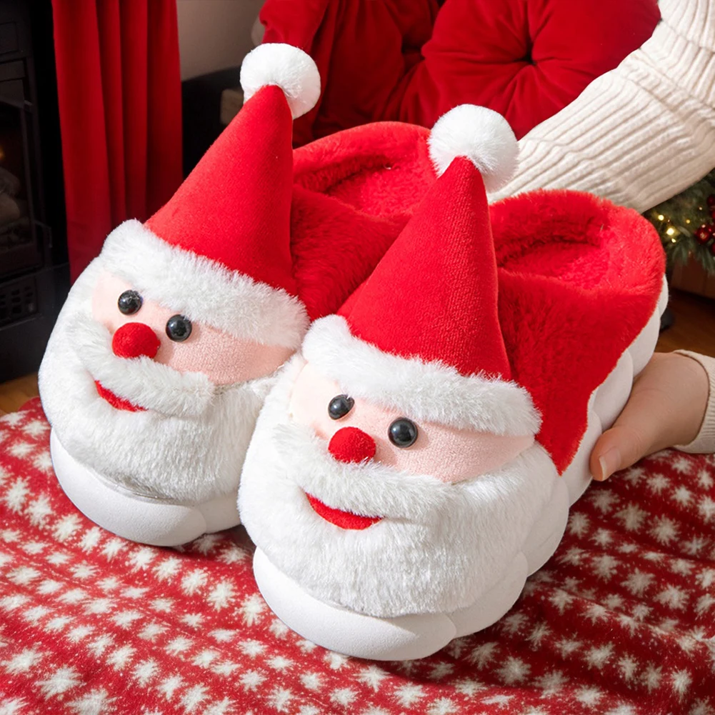 

Christmas Santa Claus Slippers Warm Slip-on House Shoes Comfortable Flat Thermal Slippers Plush Santa Slippers for Autumn Winter