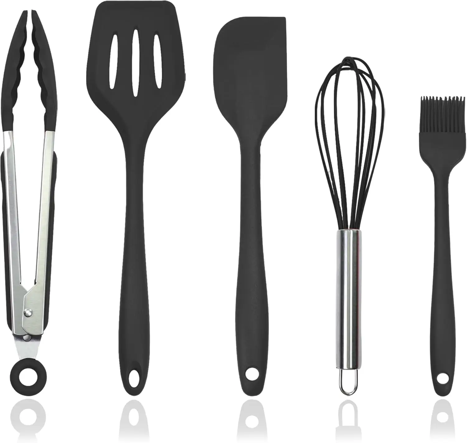 

5-Piece Heat-Resistant Silicone Kitchen Utensil Set with Holder, Dishwasher Safe for Nonstick Cookware