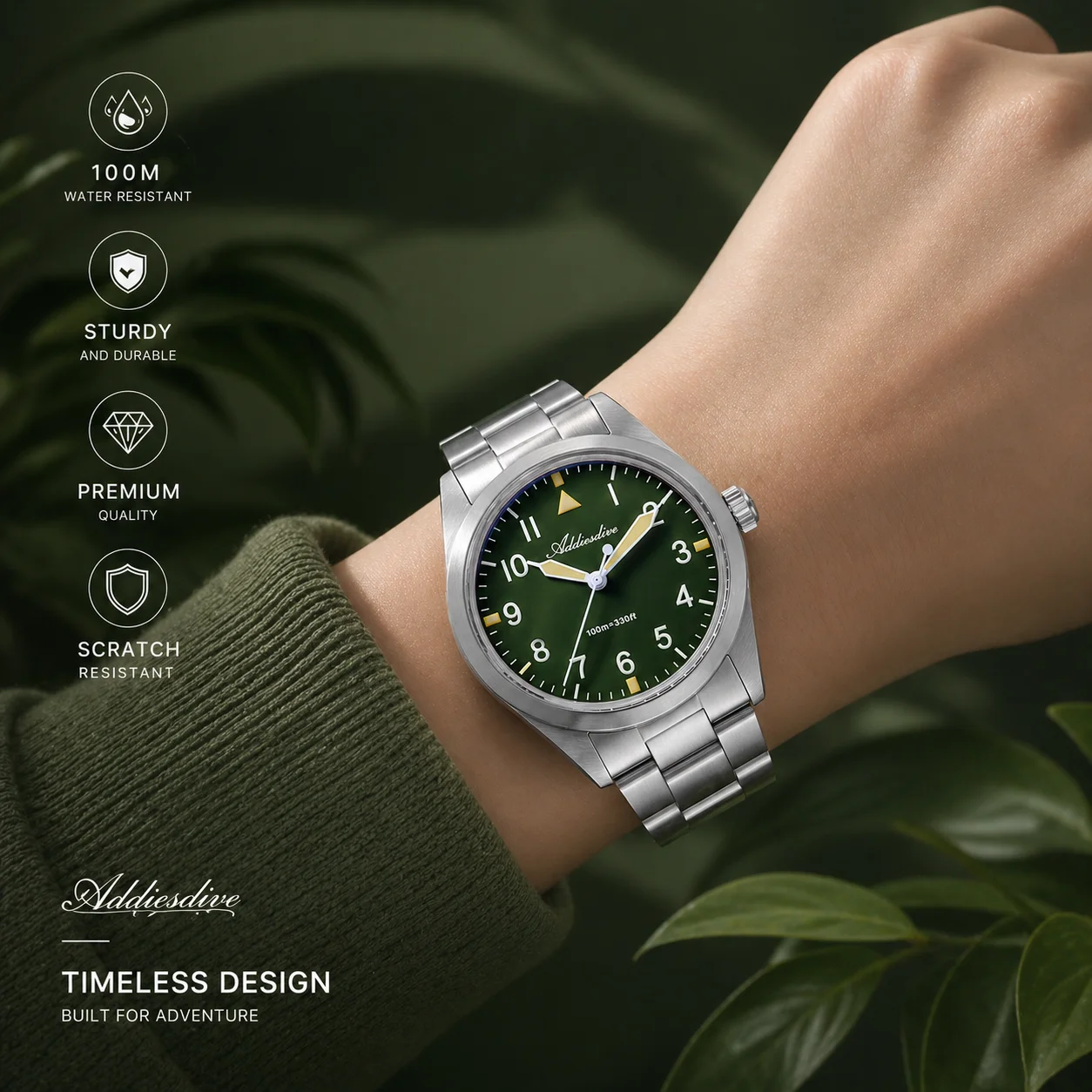 

ADDIESDIVE 36mm Hight Quality Titanium Alloy Quartz Watch Bubble Mirror Glass Super Luminous Watches 10Bar Waterproof Wristwatch