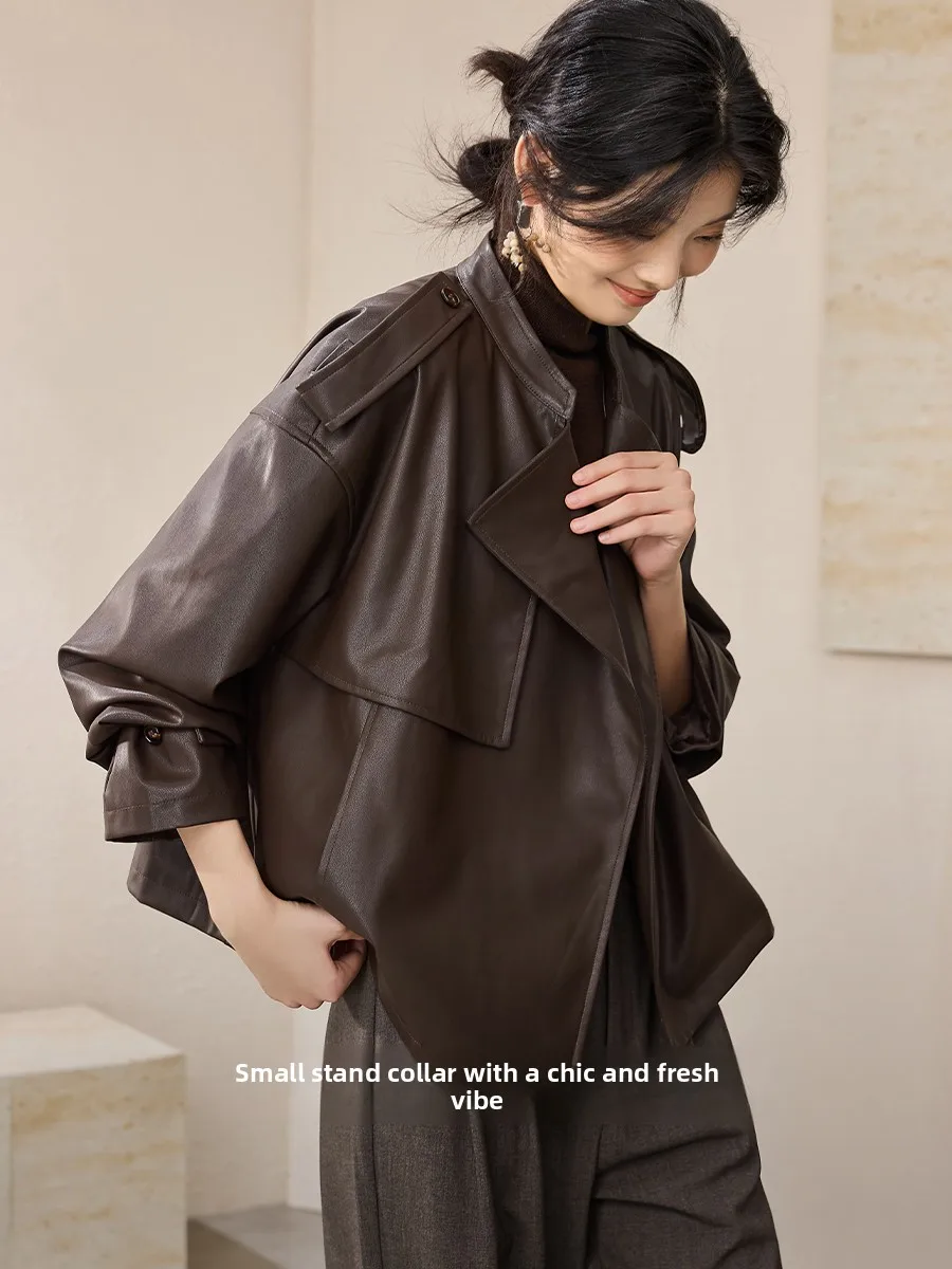 Mehai ort Jaet Casaco de couro 2025 outono temporada slim fit gola clássica blusão agasalhos para mulheres