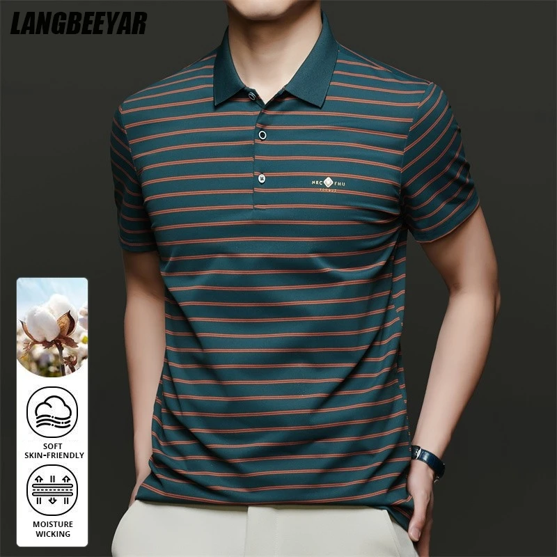 

Top Grade Summer Brand Designer Polo Shirts For Men Summer Stripped Luxury Slim Short Sleeve Casual Tops Fashions Men Clothes