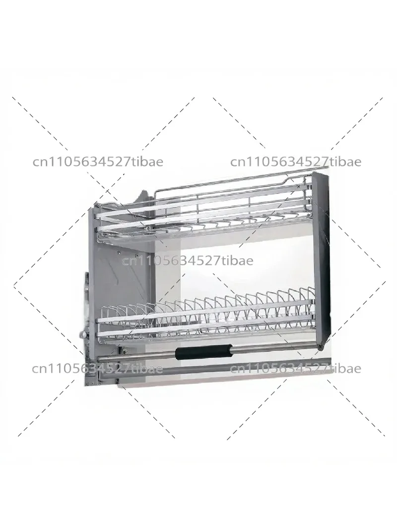Stainless Steel Kitchen Elevator Basket Pull Down Wire Rack for Cabinet Storage, Space Saving Pull Out Organizer