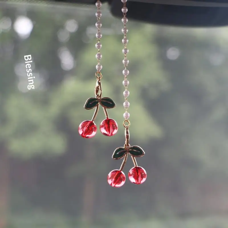 1Pcs Car Rearview Cherry Mirror Pendant Cute Auto Interior Decor Gifts For Women