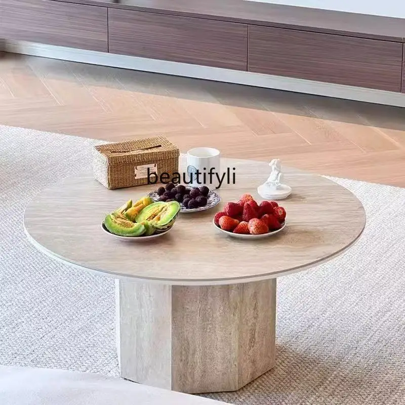 Living room home coffee table natural marble round designer natural travertine coffee table