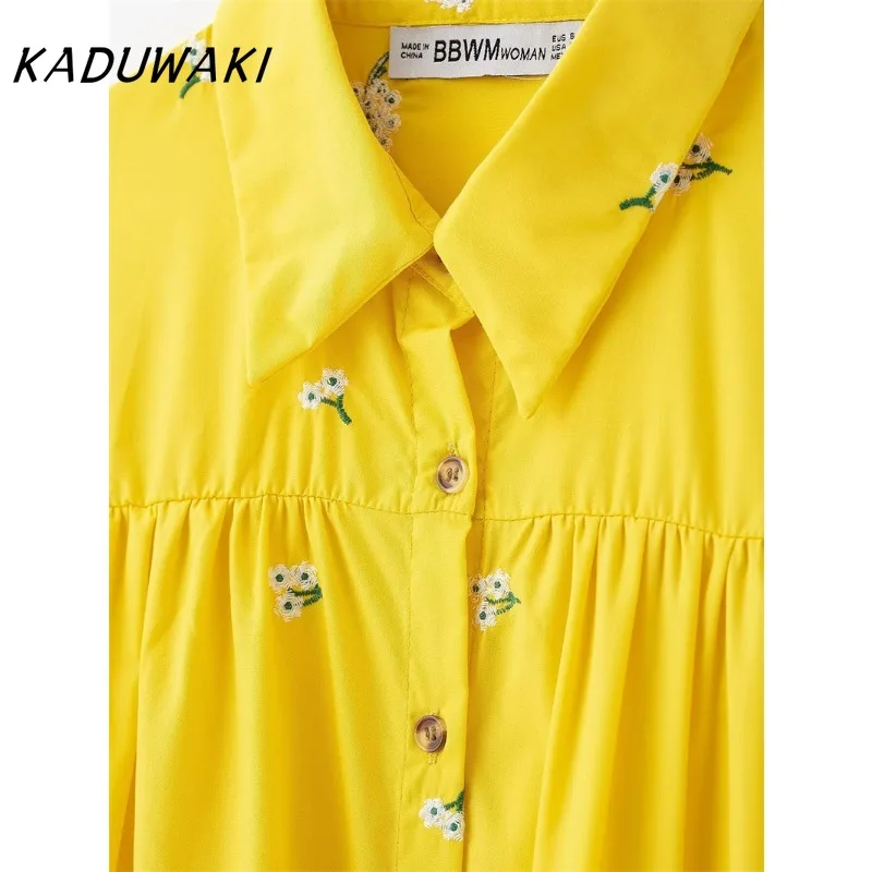 KADUWAKI Elegant European and American Style Women's Fashion Casual Lapel Long Sleeved Single Breasted Embroidered Shirt Skirt