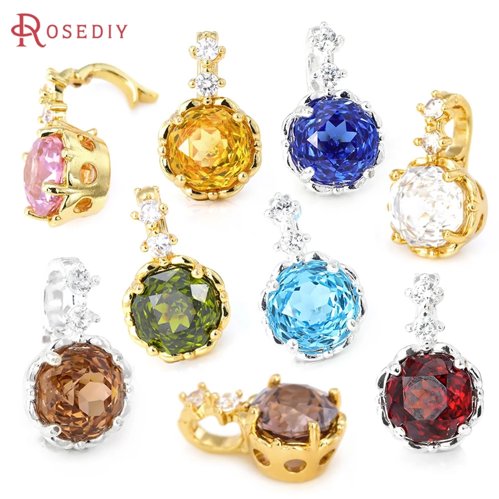 

2PCS 18K Gold Color Brass Zircon Round Spacer Beads Pendants Connector Charms Snap Clip Clasps Bracelets Necklaces Diy Making