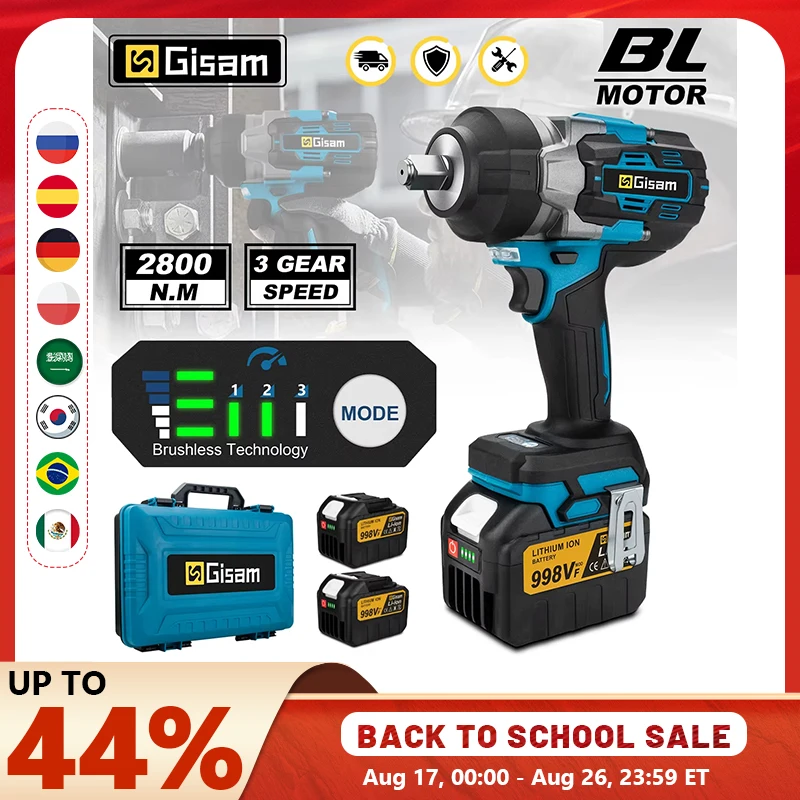 Gisam 2800N.M Bürstenloser elektrischer Schlagschrauber, kabelloser elektrischer Schraubenschlüssel, 1/2 Zoll Schraubendreher, Elektrowerkzeug für Makita 18V Akku