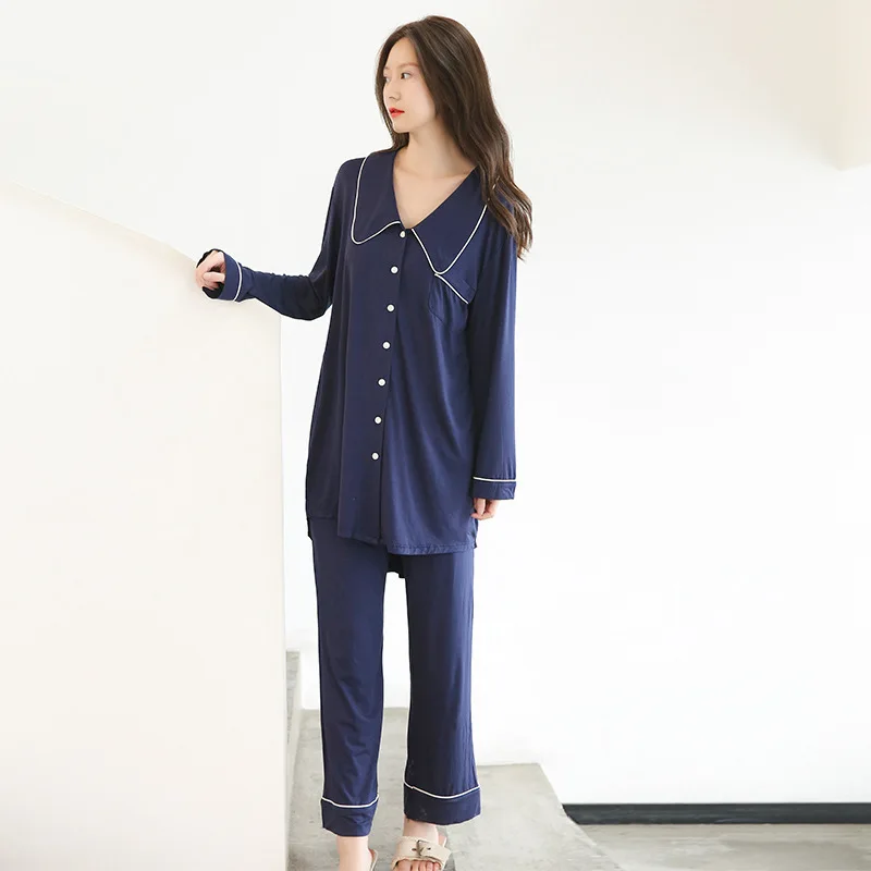 Spring New 100% Soft Modal Long-sleeved Trousers Ladies Pajamas Suit Plus 110Kg Long Sleepwear Women's Home Clothes Nightwear