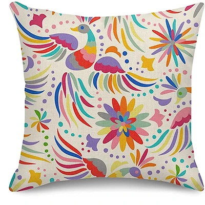 Colorful Ethnic Birds and Flowers Throw Pillow Case Home Decorative Pillow Case Cushion Cover Sofa Linen Square Pillow Case