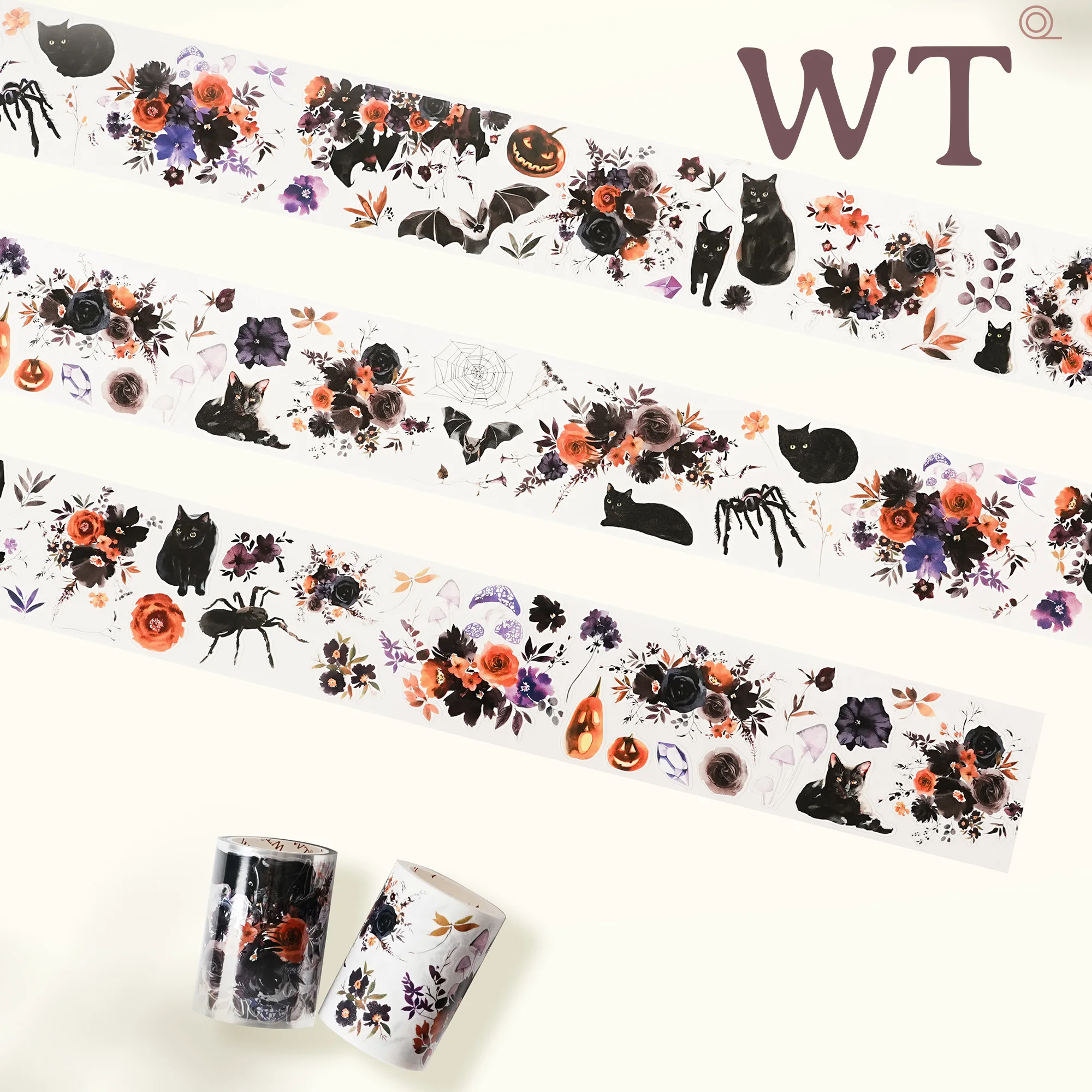 WT Studio Vintage Halloween Theme Black Cat Washi PET Tape for Plan Card Making DIY Scrapbooking Plan Decorative Sticker