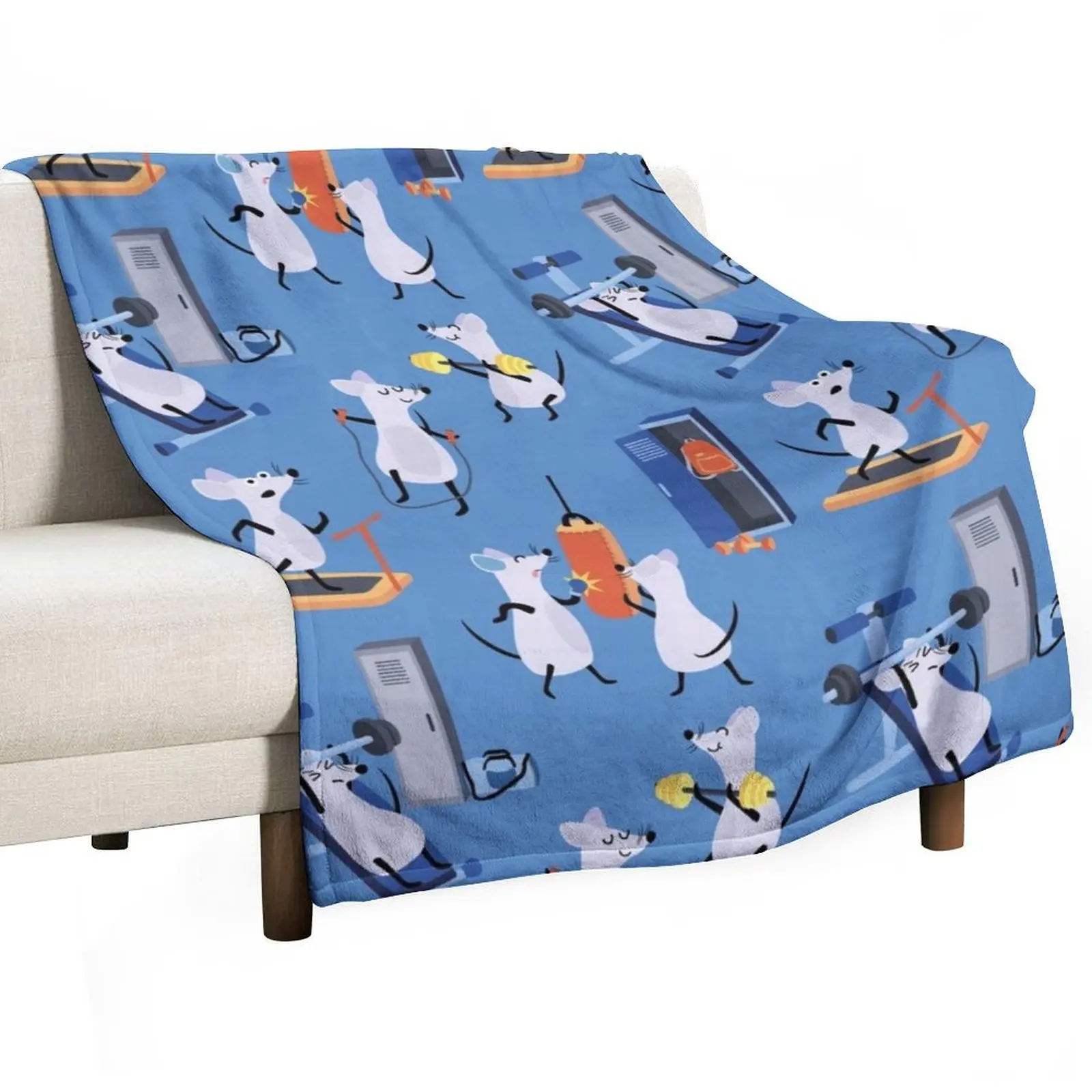 Funny Workout Gym Rats Kids Pattern Blue Throw Blanket Sleeping Bag Plaid on the sofa bed plaid blankets and throws Blankets