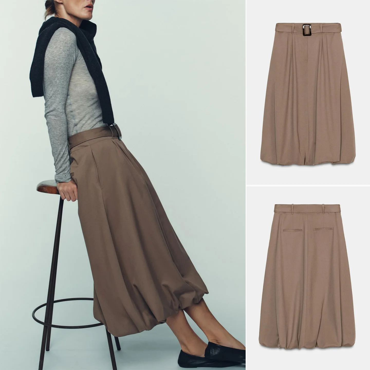 

Новинка весенней коллекции: Женская повседневная юбка-миди с высокой талией, на молнии, с поясом, свободного кроя, из полиэстера, А-силуэт, фасон «баллон»