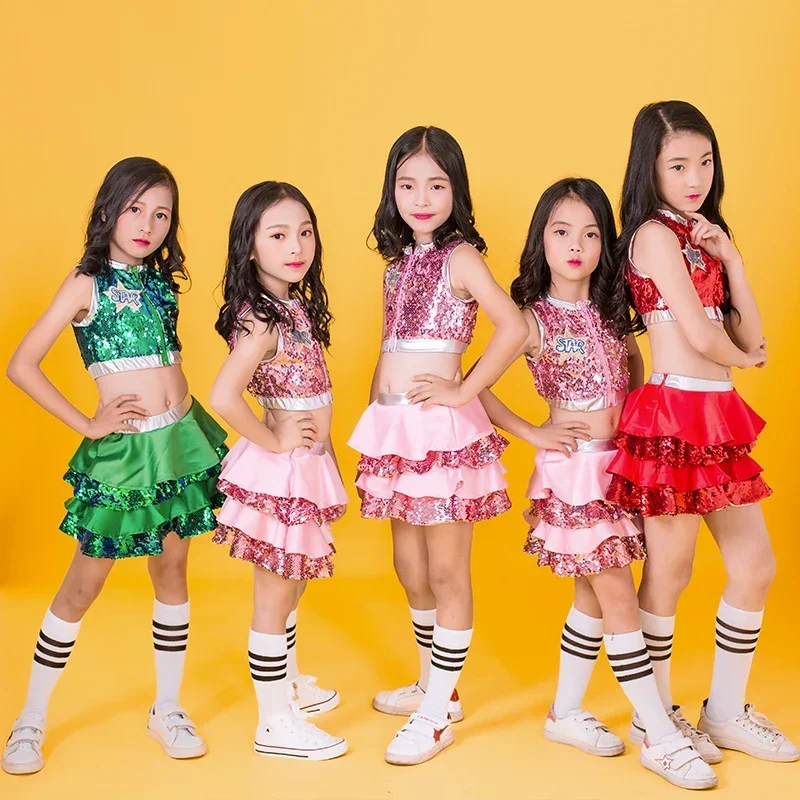 3 Colors Children's Jazz Dance Costume Sequin Tutu Skirt Girls Cheerleader Performance Clothes Hip-Hop Street Clothes DWY3143