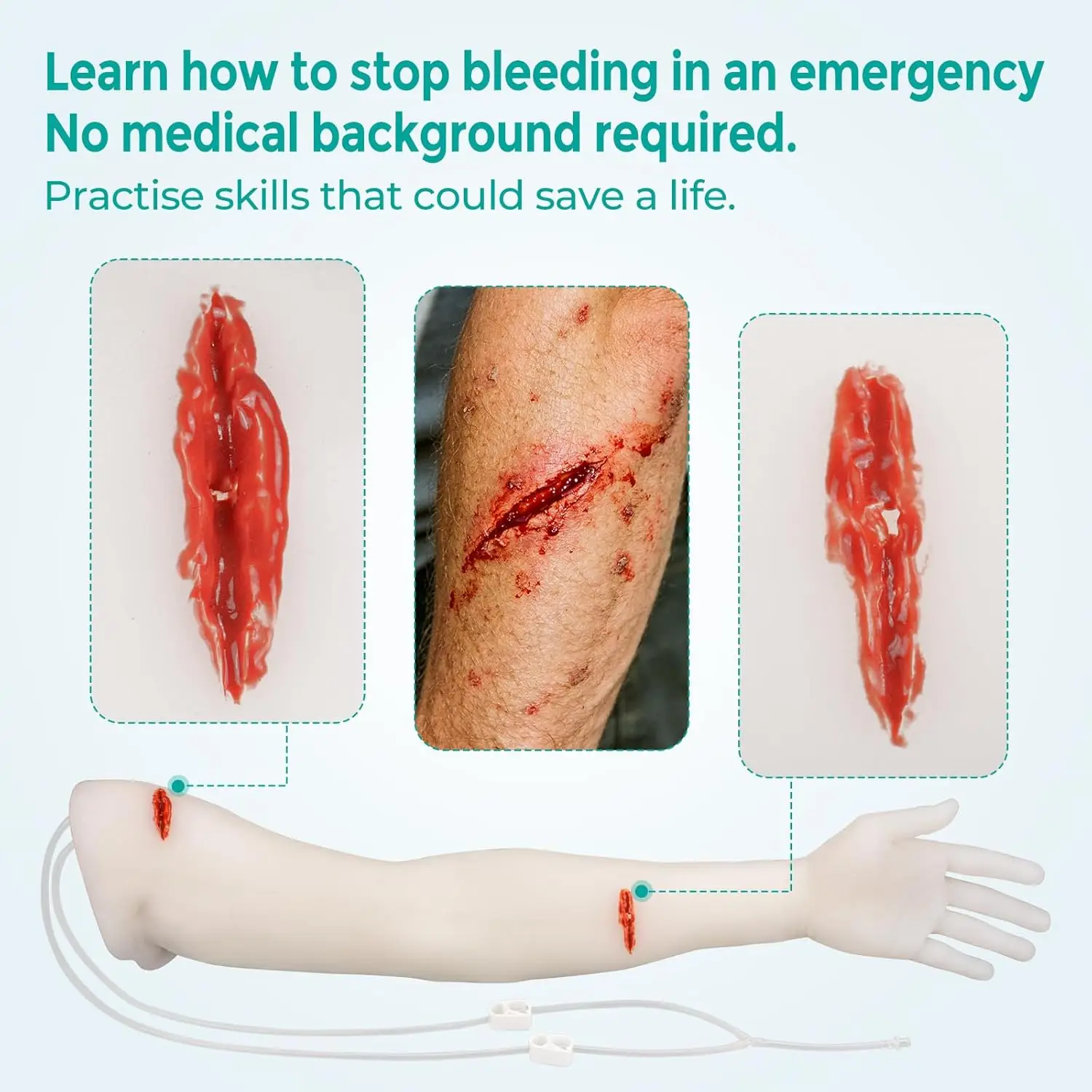 Silicone Arm Haemorrhage Control Trainer Model Laceration Wound Packing Vascular System for Trauma Tourniquet First Aid Training