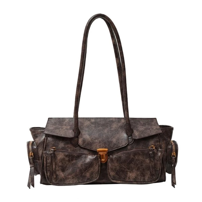 

E8FB Lightweight PU Leather Shoulder Bag Casual Handbag For Shopping And Social Event