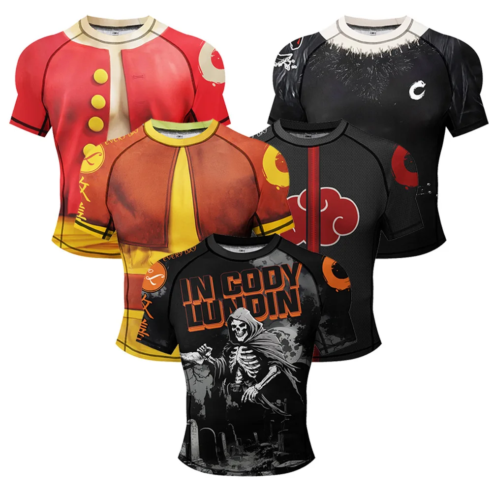 قصيرة الأكمام رياضة ضغط قميص الرجال MAA جيو جيتسو الملاكمة تي شيرت سريعة الجافة صالح تدريب الجري اللياقة البدنية تجريب قمصان رياضية