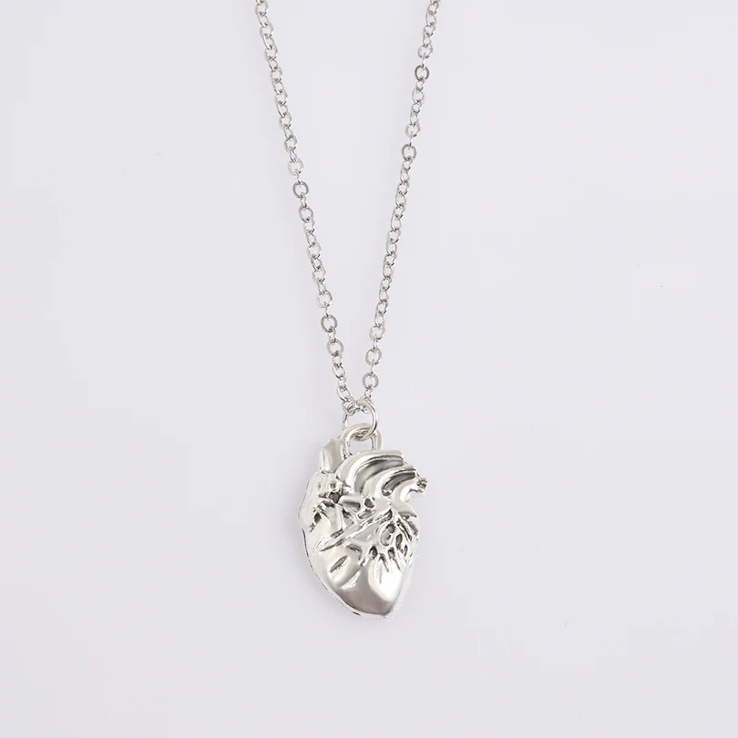 Antique Human Heart Organ One Side Vivid Pendant Necklace Alloy Chain Punk Party Women Men Necklace Jewelry Gift 22778