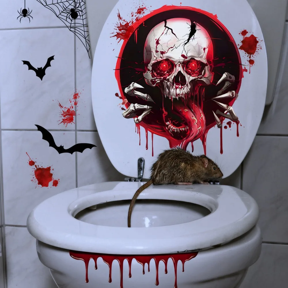 Halloween New Ghost Skull Blood Dot Bat Decorative Wall Stickers Bathroom Toilet Stickers for Halloween party