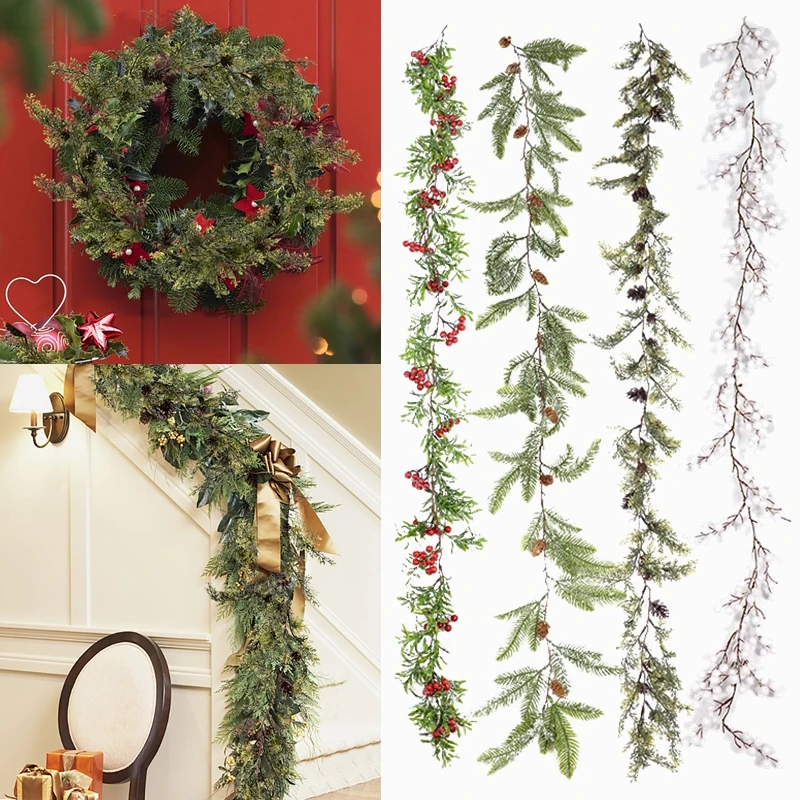 

Chrismas Wreath Artificial Rattan Floral Foliage Vine Garland Decorations Christmas Party Home Pine Tree Rattan Hanging Ornament