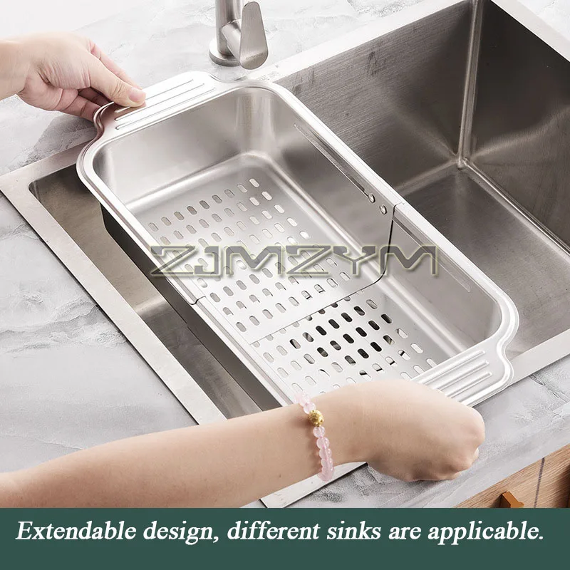 304 Stainless Steel Drain Mesh Sink Multifunctional Hollow And Freely Adjustable Kitchen Sink Drain Basket with Double Handle
