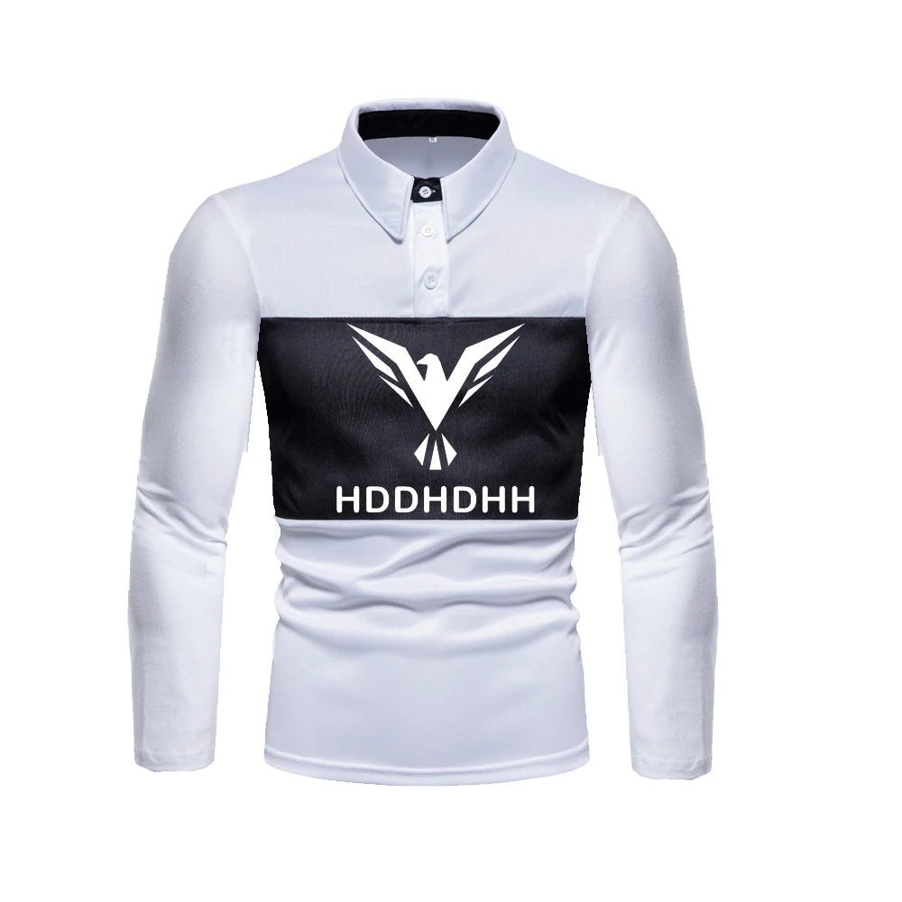 HDDHDHH Brand Printing Men\'s Lapel T-shirt Long-sleeved Polo Shirt Business Casual Black And White Contrast Breathable Top