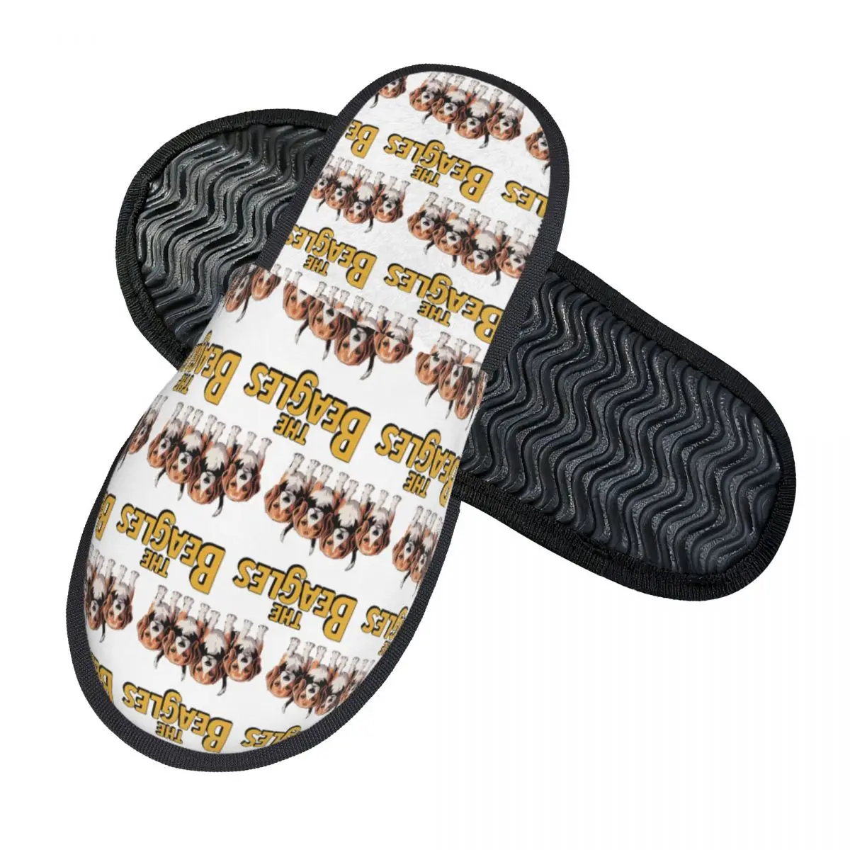 Custom The Beagles Four Beagle Dog Crossing Slippers Memory Foam Warm Soft Women House Slipper Indoor Cozy Shoes