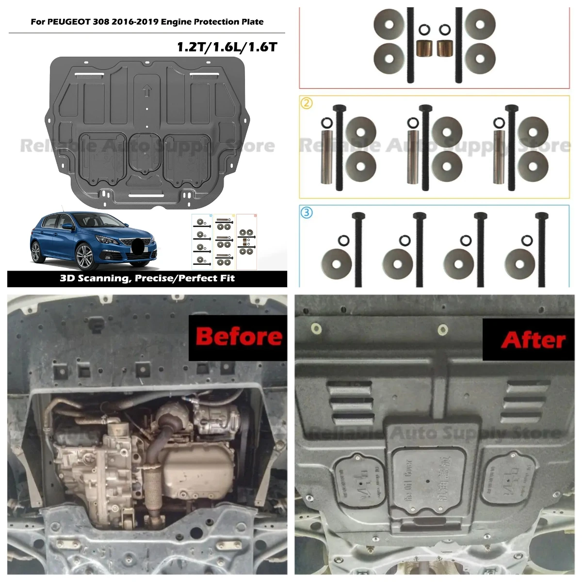 

Underbody Protection Engine Shield High Quality Engine Guard Durable Proof Mud Flap Car Bottom Shield For PEUGEOT 308 2016-2019