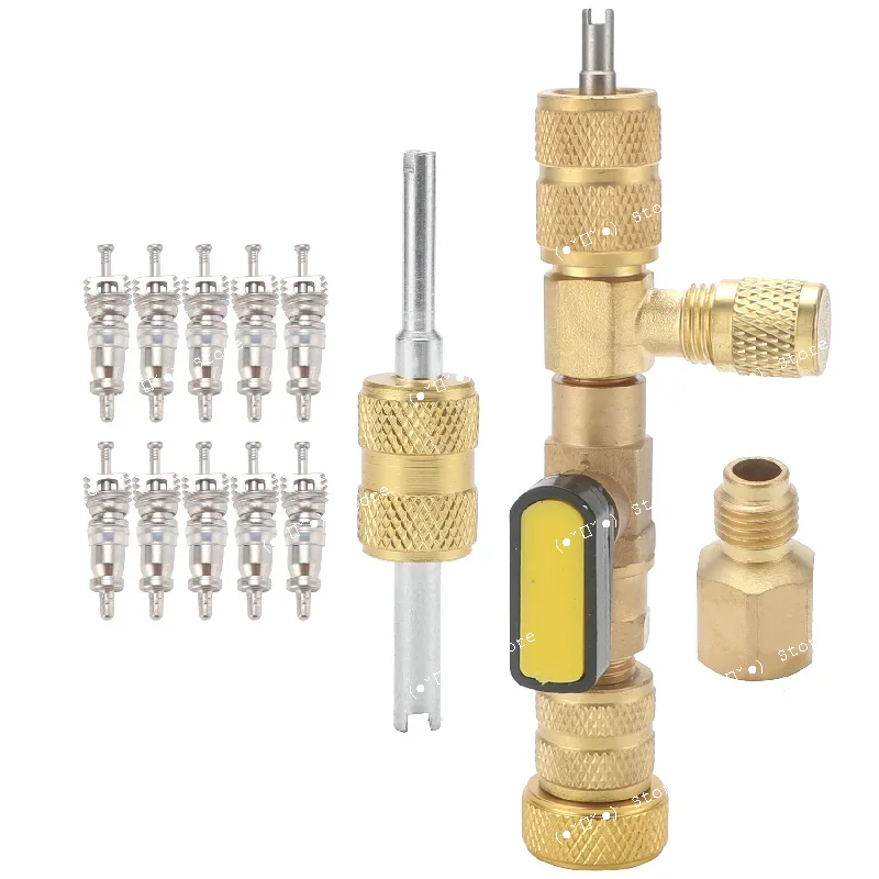 

r410a r22 valve core remover installation tool with dual size sae 1/4 and 5/16 ports for hvac