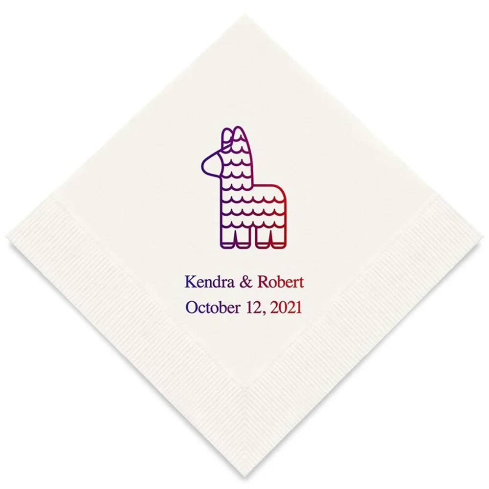 50PCS Llama Themed Personalized Printed Wedding Napkins - 3 Sizes / Multiple Colors