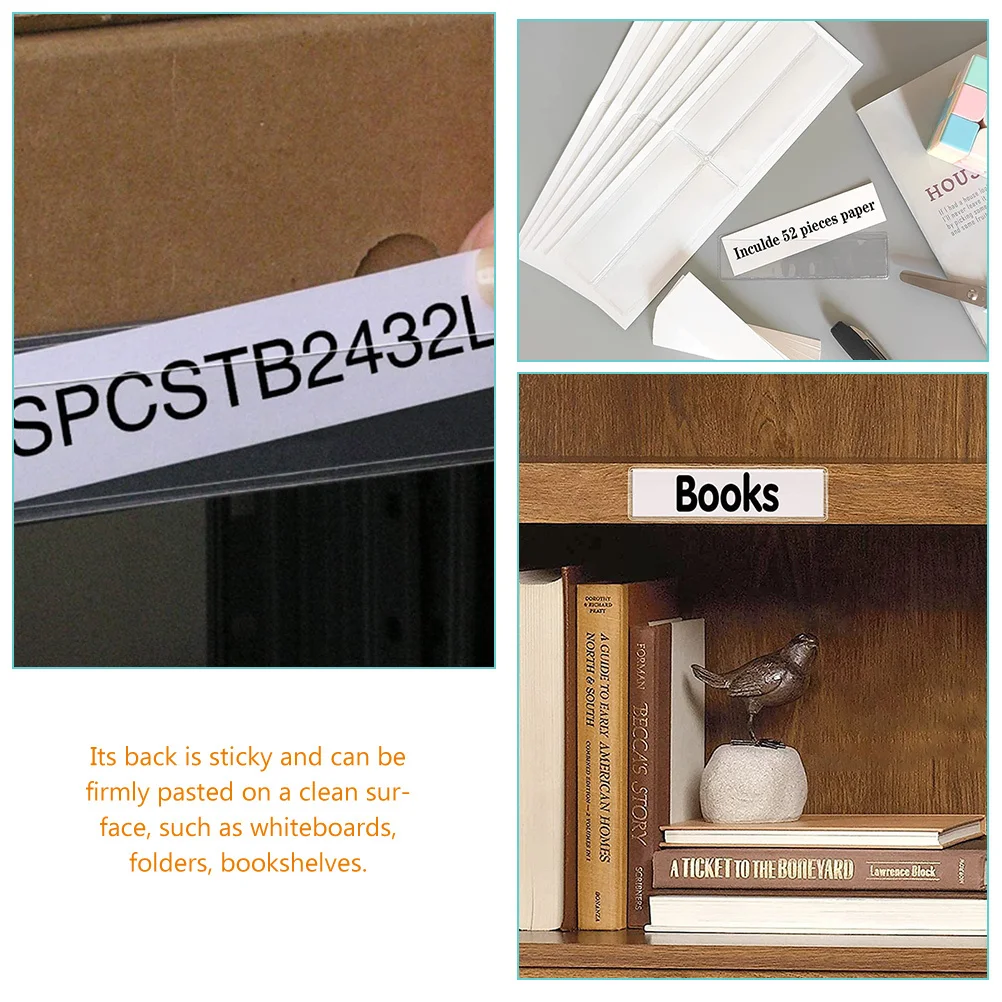 

50Pcs Clear Adhesive Label Holders PVC Card Sleeves for Storage Files Bookshelf Sticky Self-Stick Pockets