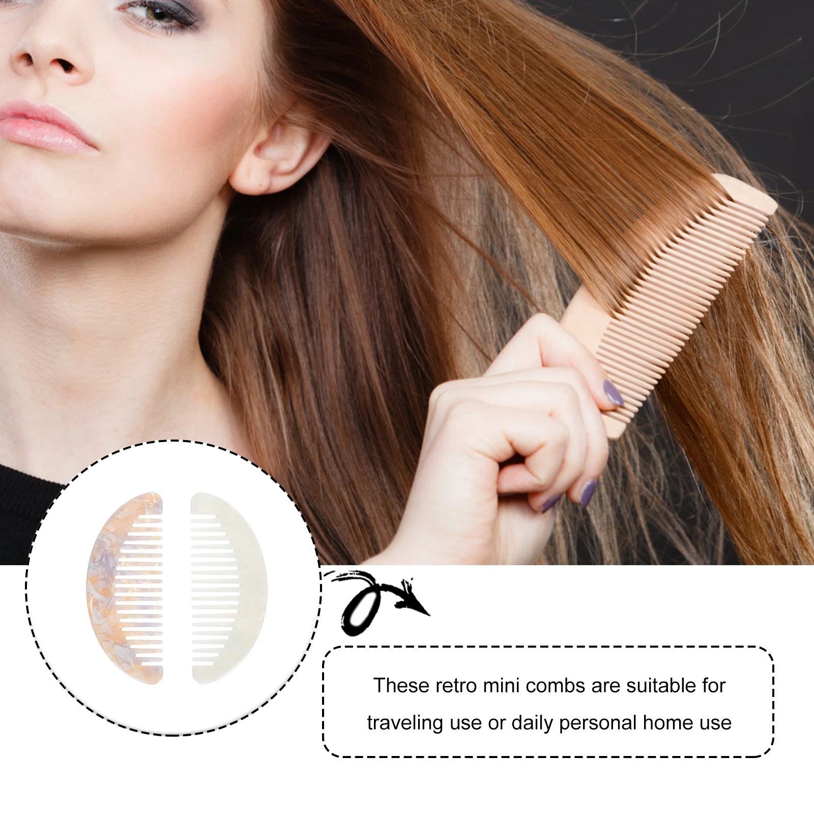 

2pcs Wide Tooth Hair Combs Lightweight Acetate Anti Smoothing Portable Retro Mini Travel Home Use Sturdy