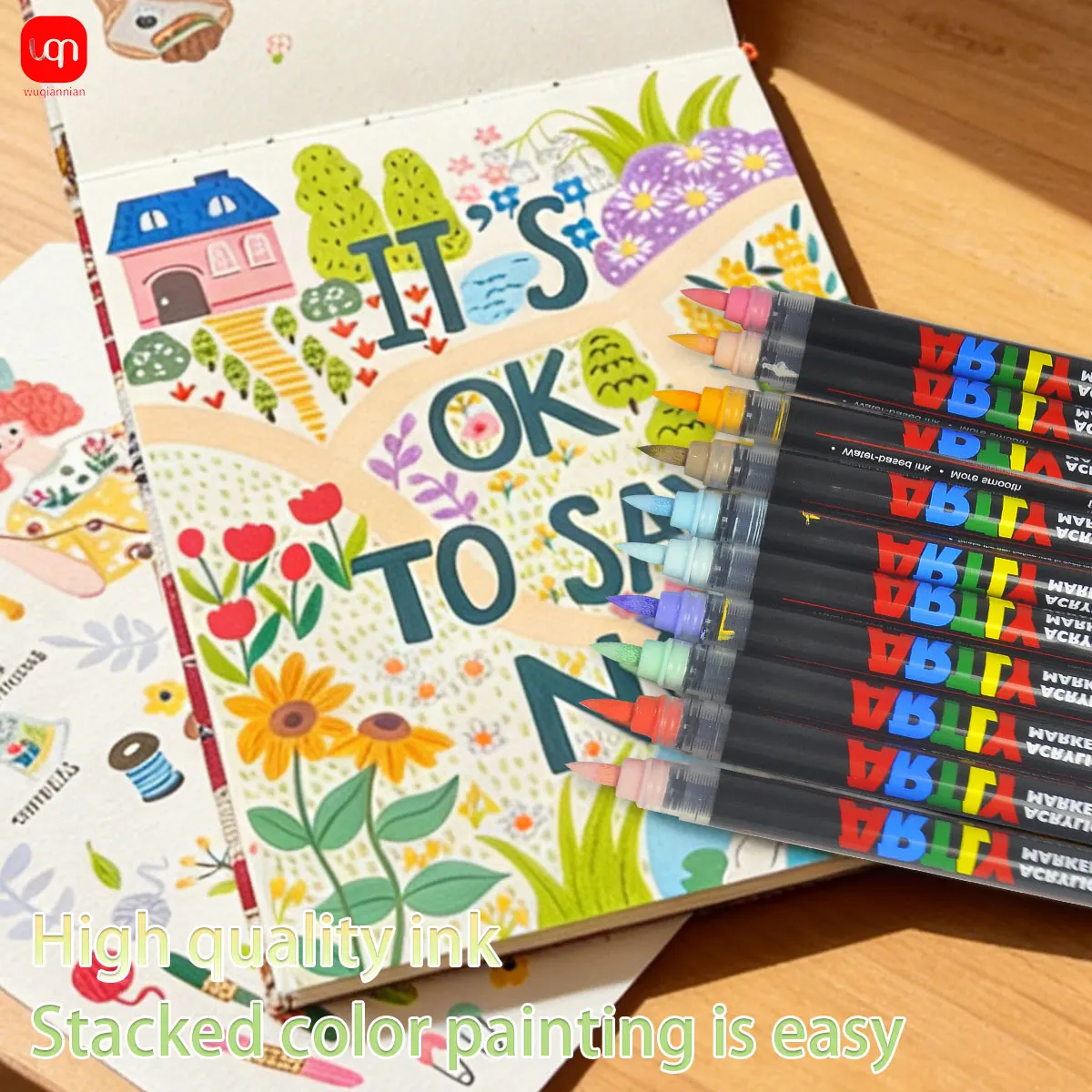 WQN-80 Acrylic Paint Marker, With A Direct Liquid Ink Brush Tip, Suitable For Wood, Calligraphy, Glass, And Craft Art Supplies
