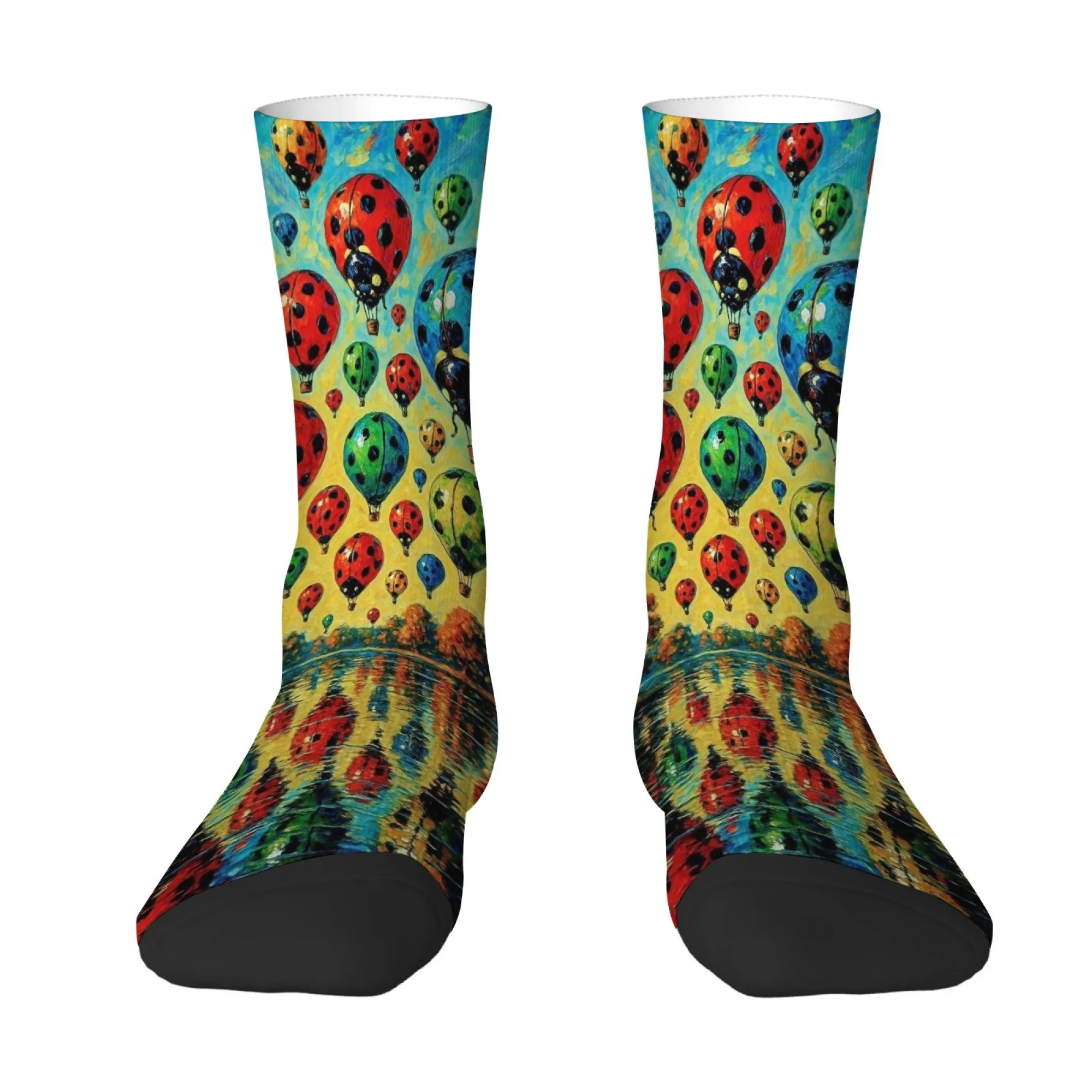 Funny Quirky Ladybug Hot Air Balloon Socks for Men Breathable Comfortable Socks Street Hip-hop Parties Cycling Outdoor Sports