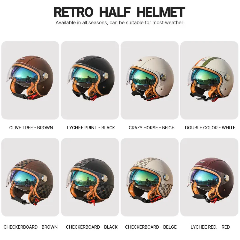 대만 빈티지 오토바이 헬멧, 높은 외관, 레벨 페달 스쿠터, 3/4 하프 헬멧, 남녀공용 사계절
