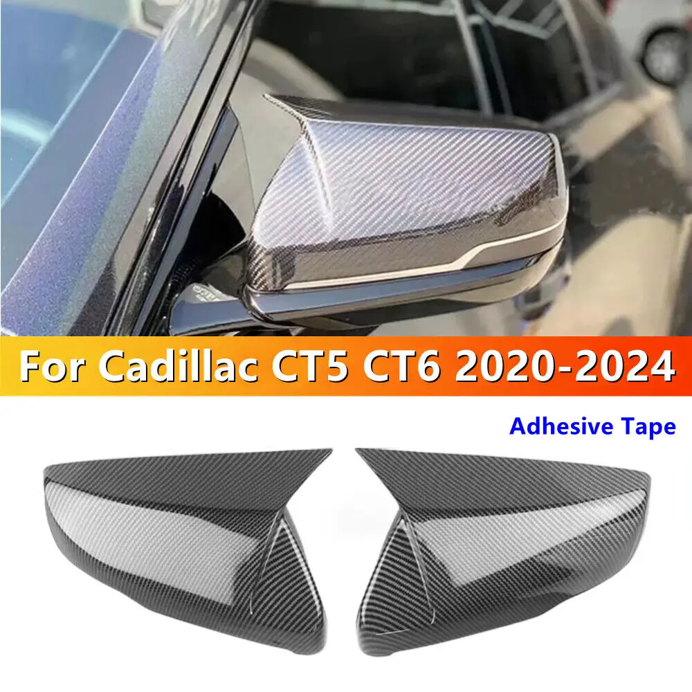 For Cadillac CT5 CT6 2020-2024 Car Sticker Rearview Side Mirror Cover Wing Cap Exterior Door Rear View Case Trim Carbon Fiber