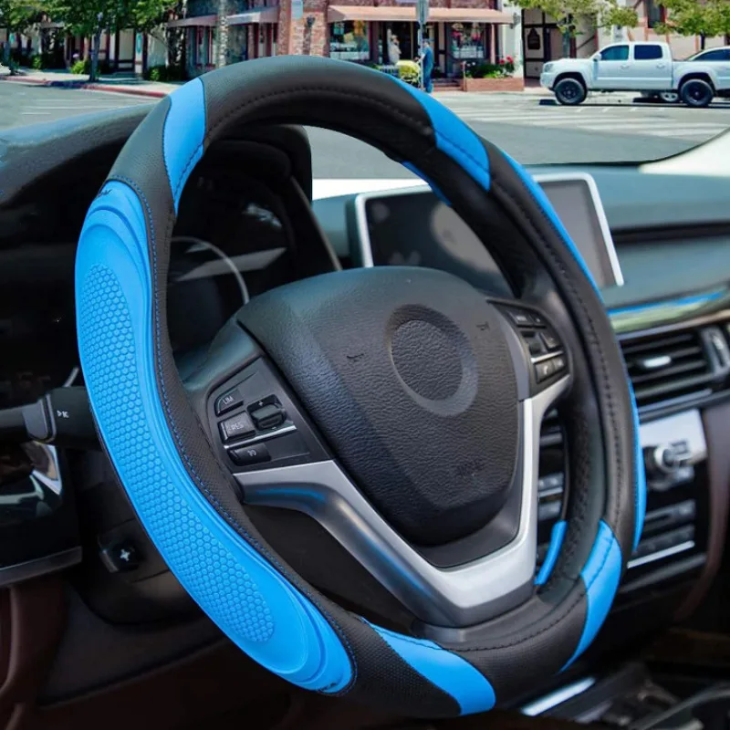 Sporty Fashionable PU Leather Car Steering Wheel Cover Universal Non‑Slip Anti‑Wear Auto Interior Accessory for All Seasons