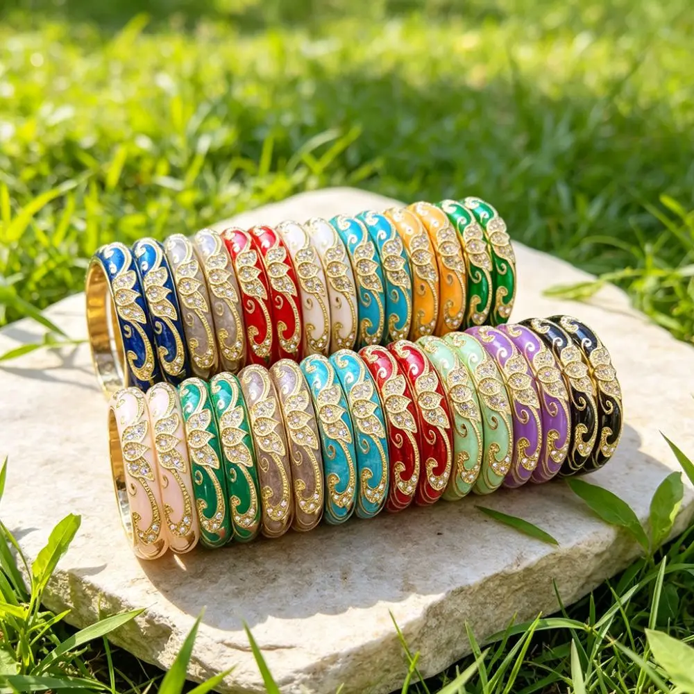 1cm Crown Cloisonne Bracelet Crown Five-leaved Flower Blooms Colored Dropper Oil Bangle Enamel Colored Dropper Oil
