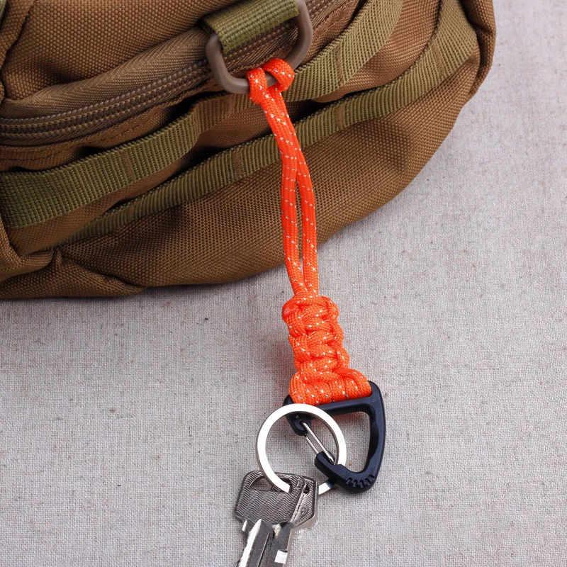 1Pcs 20cm 6 Styles Paracord Keychain Military Braided Nylon Lanyard Metal Triangle Buckle High Strength Parachute Cord Carabiner