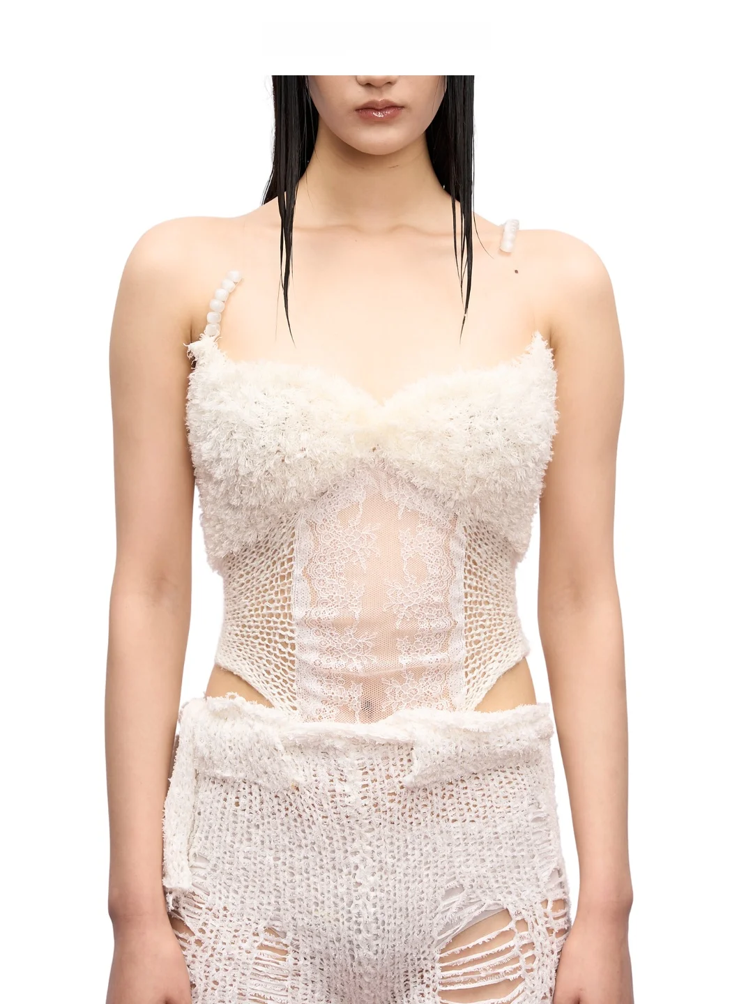 

JUEJUEWORKS оригинальный дизайн, высокоэластичный вязаный жилет ручной работы с маленькими перьями, весенний топ Faion Bal, облегающий топ