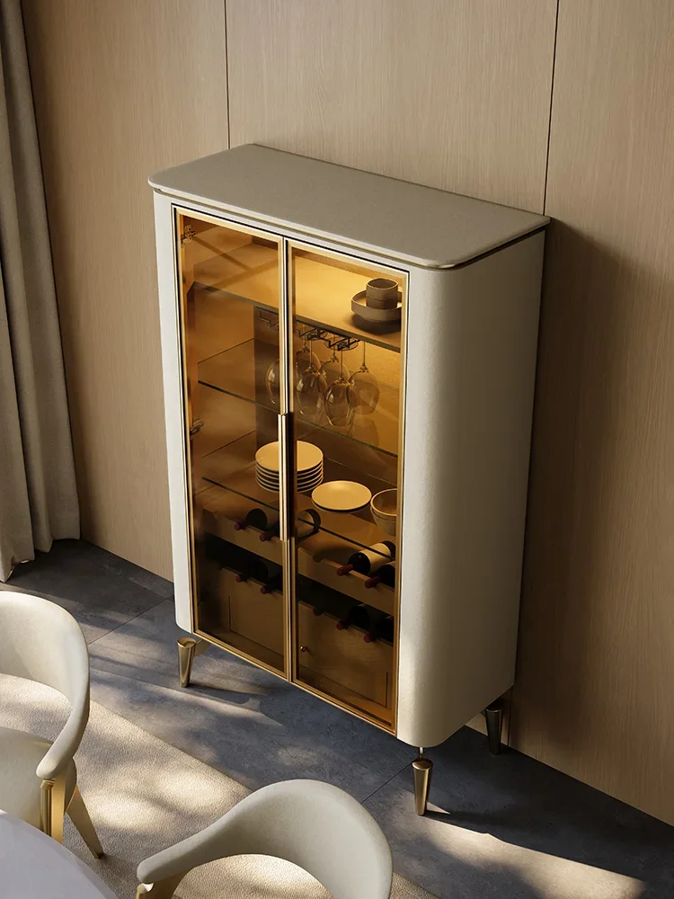 Wine Cabinet Living Room Wall Designer New Stainless Steel Glass Double Door Light Luxury Sideboard Cabinet