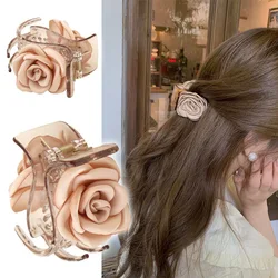 Sweet Korean Fabric Rose Flower Hair Claws Clip Hairpin For Women French style Ponytail Clip Headwear Barrette Hairpin Hairgrips