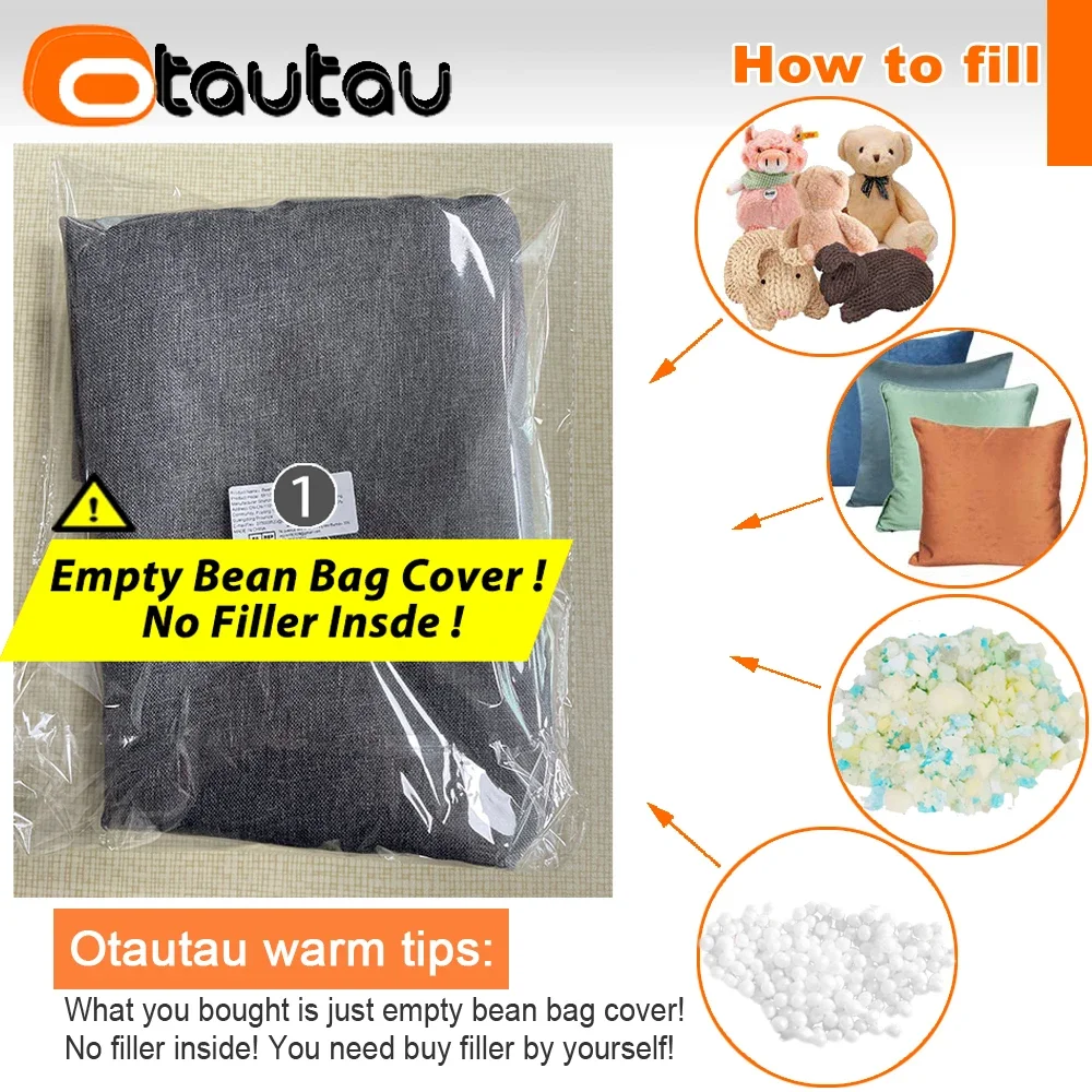 OTAUTAU Outdoor Waterproof Cotton Linen Bean Bag Cover Lounger Sofa Bed Pouf SF481【No Filler ! Need To Buy Filler By Yourself !】