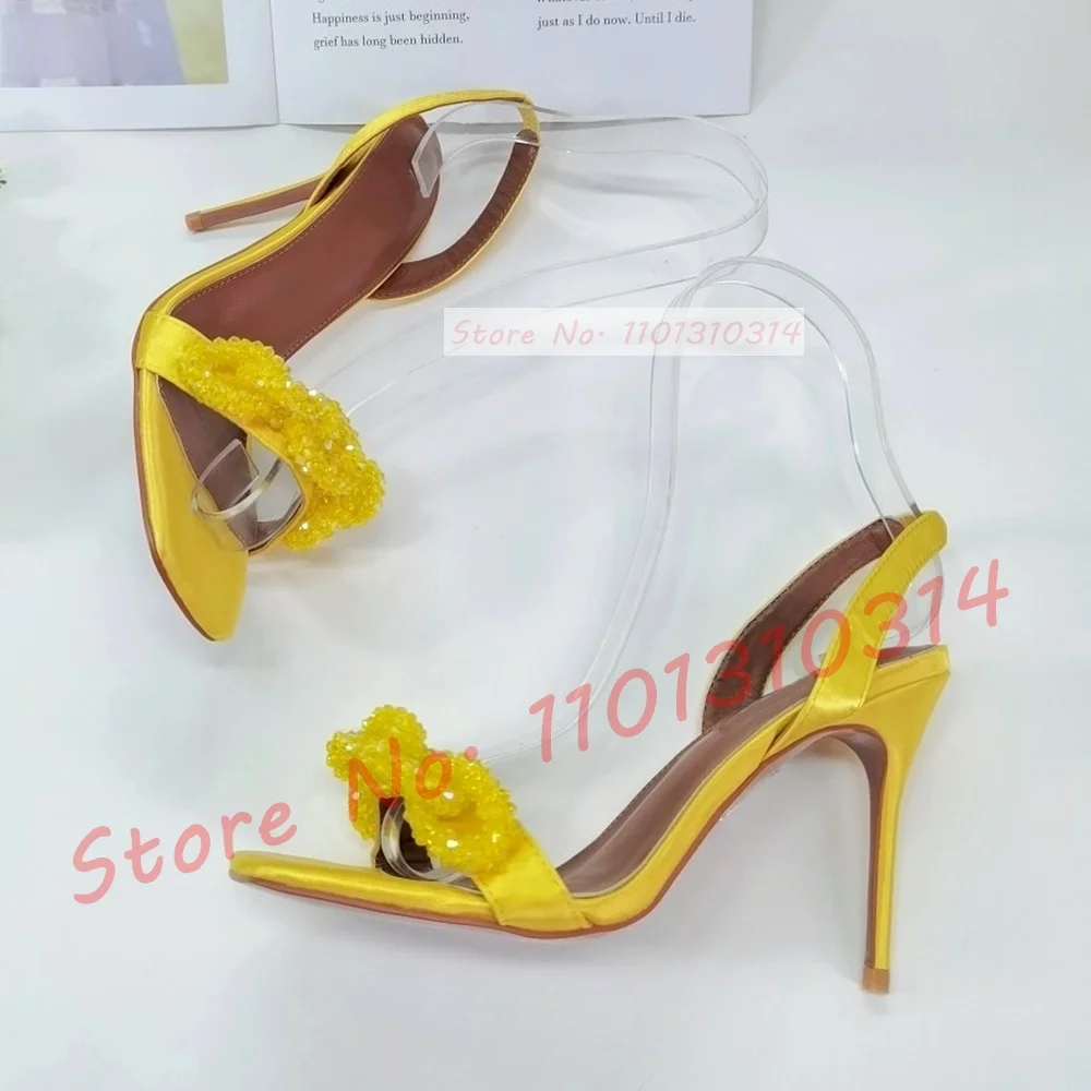 Crystal Chain Slingback Sandals Women Orange Elegant High Heels Luxury Satin Pumps Ladies Casual Party Back Strap Summer Sandals