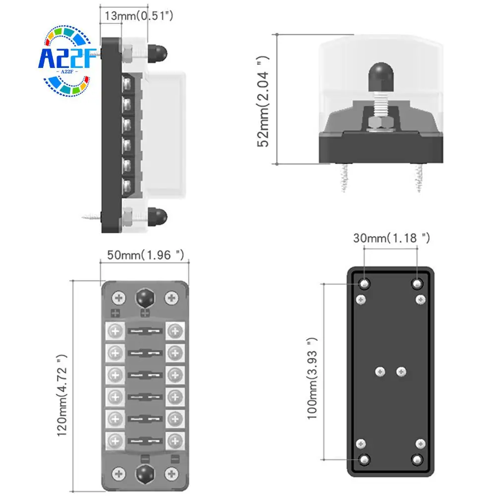 

A22F-6 Way Fuse Block Blade Fuse Box With Negative Bus - ATC/ATO For Boat Yacht Vehicle Auto RV Car Trailer Truck SUV