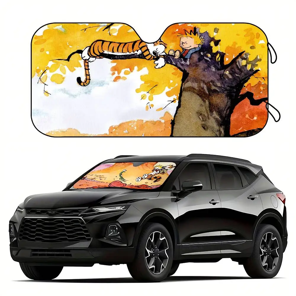 Book C-Calvin And H-Hobbes Car SunShade Windshield Cover UV Protection Auto Visor Accessories For Cars