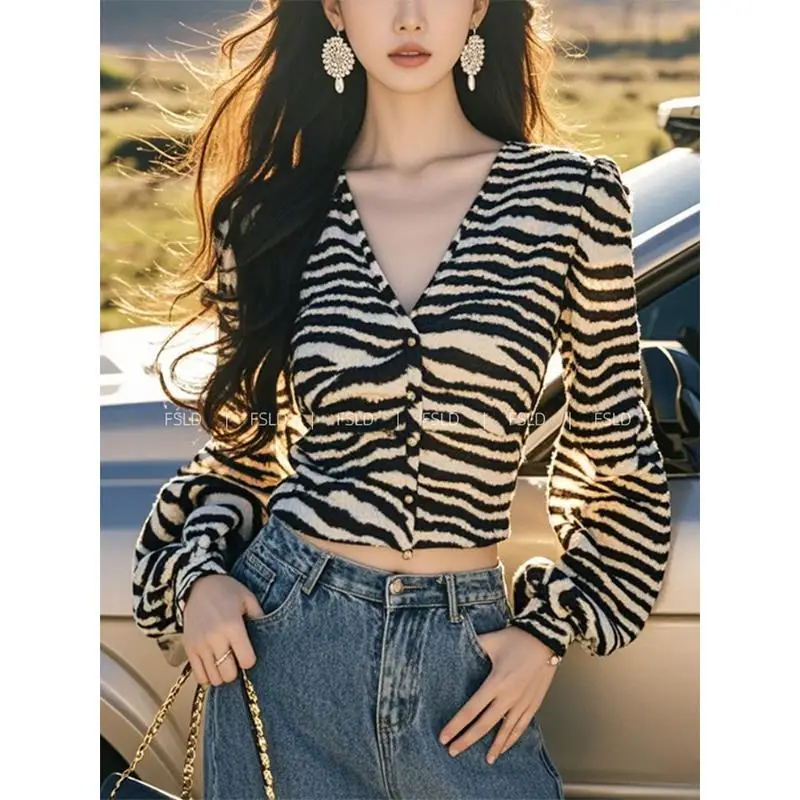 French Style Chic Shirt with Zebra Pattern New Women's Clothing with a Sense of Luxury Light Luxury Age Reducing and Western