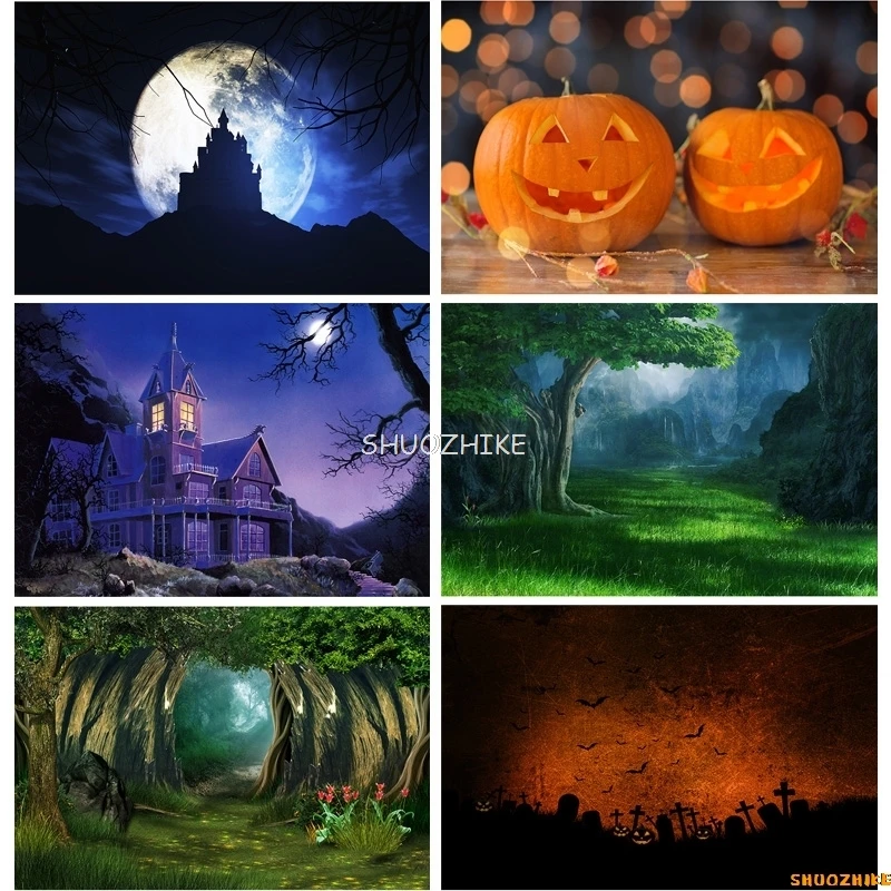 SHUOZHIKE Хэллоуин фон тыква фонарь замок лес луна детский фон для фотосъемки для фотостудии реквизит NG-11