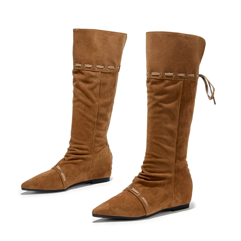 AIYUQI 2025 New Women's Boots Pointed Toe Pleated Women Biker Boots Large Size Maillard Women's Western Cowboy Boots